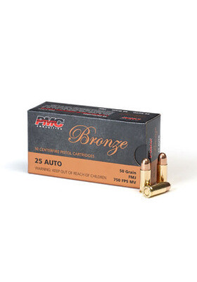 PMC 6,35 BR (25 AUTO) BRONZE 50GR FMJ 25A PISTOOLIN PATRUUNA