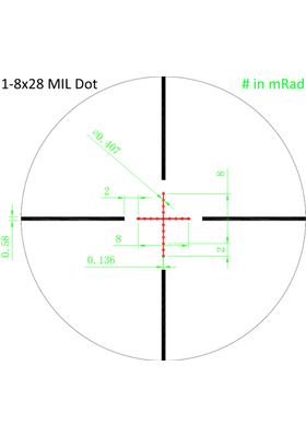 VIXEN 1-8X28 MIL DOT RISTIKKO 82211 34MM RUNKOPUTKELLA(MRAD)