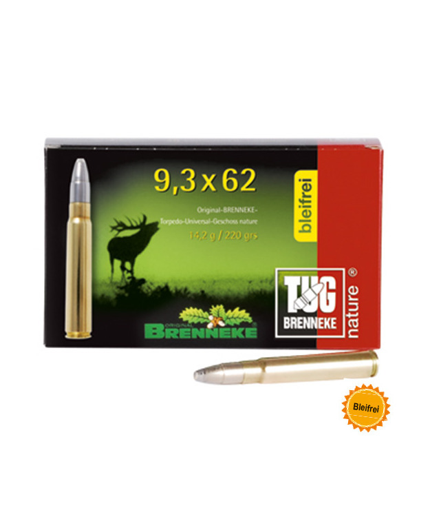 BRENNEKE 9,3X62 KIVÄÄRIN PATRUUNA 14,2G TUG NATURE + LUOTI. LYIJYTÖN! 060933