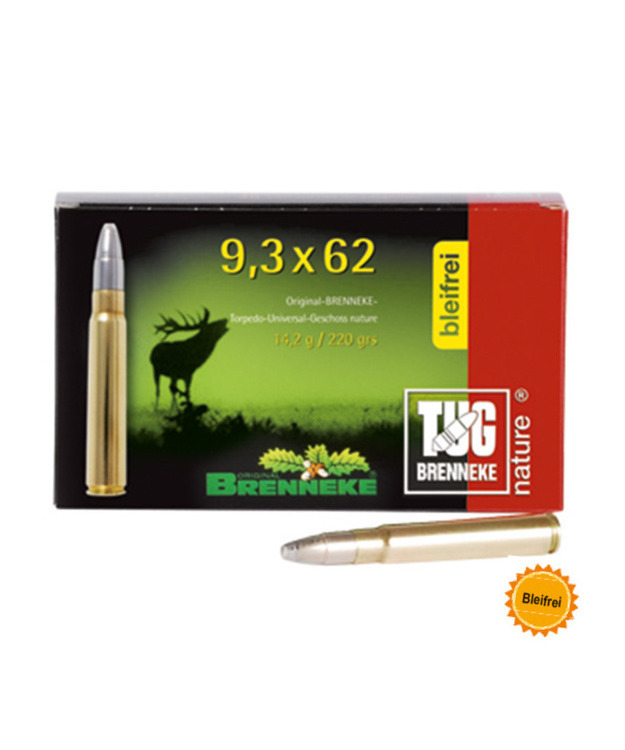 BRENNEKE 9,3X62 KIVÄÄRIN PATRUUNA 14,2G TUG NATURE + LUOTI. LYIJYTÖN! 060933